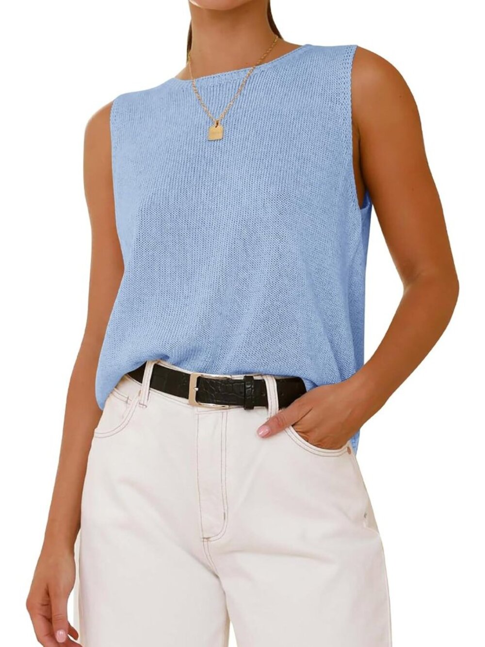 Casual Sleeveless Sweater Top for Women - Lightweight Knit, Perfect for Layering